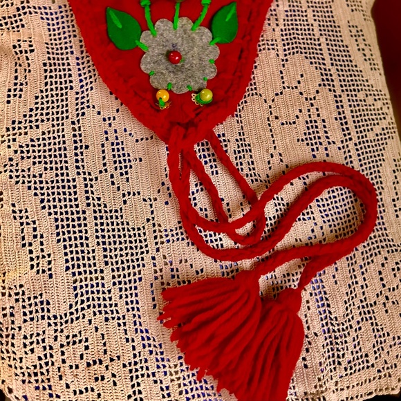 Vintage 40s Woman’s Red Wool HandmadeTyrolean Style Snow Bonnet / Winter Hat - Picture 9 of 15